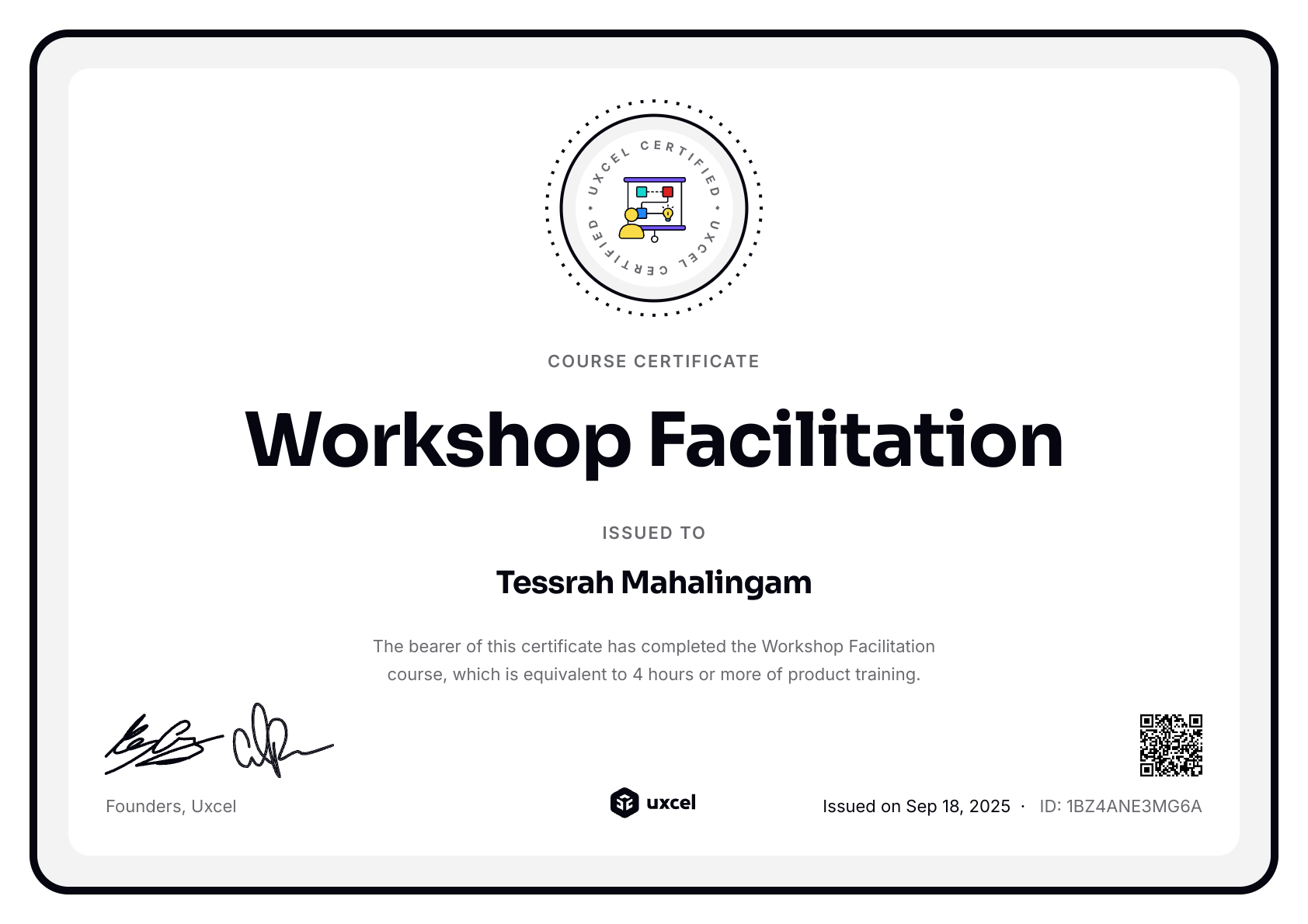 Tessrah's certificate